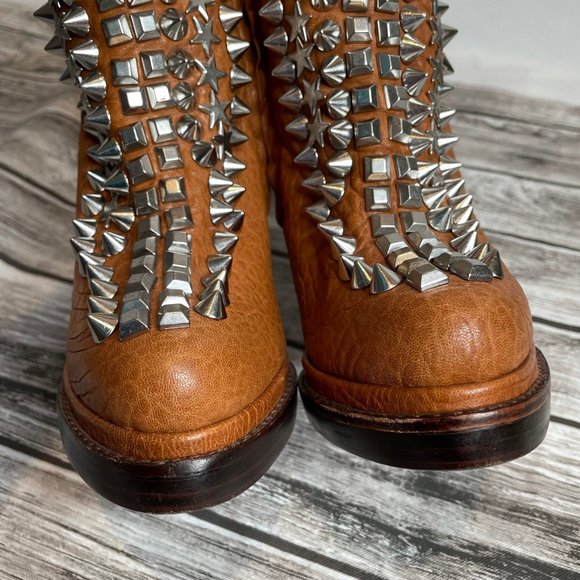 Jeffrey Campbell Handmade Leather Spike Stiletto Booties Warm Cognac Brown 6 - Picture 6 of 12